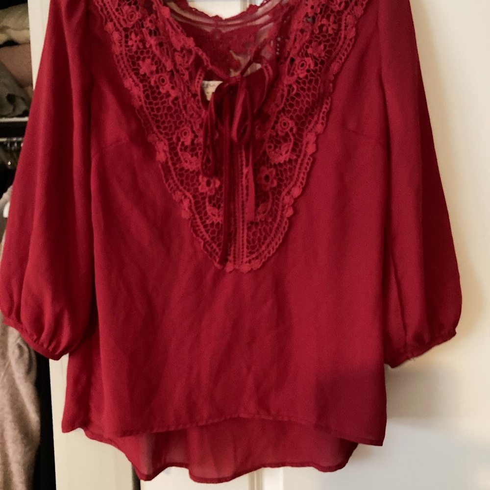 Modcloth Red Lace Blouse - Picture 2 of 5